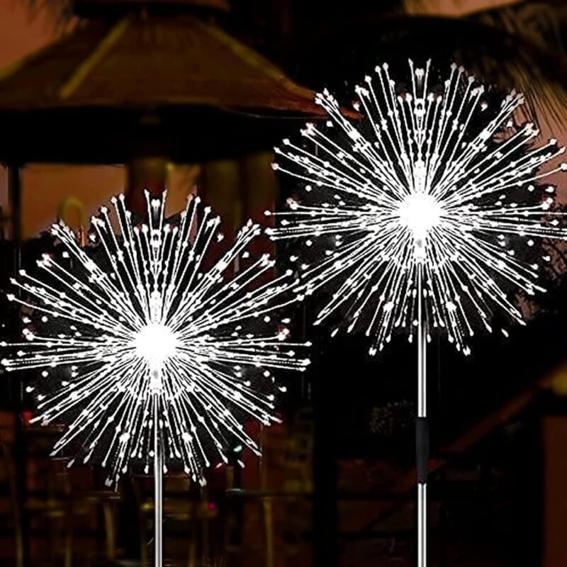 Solar Firework Lights, 2 Pack 120 LEDs 2 Lighting Modes Outdoor Waterproof for Garden Patio Walkway Pathway Party Wedding Christmas Decorative - Cool White