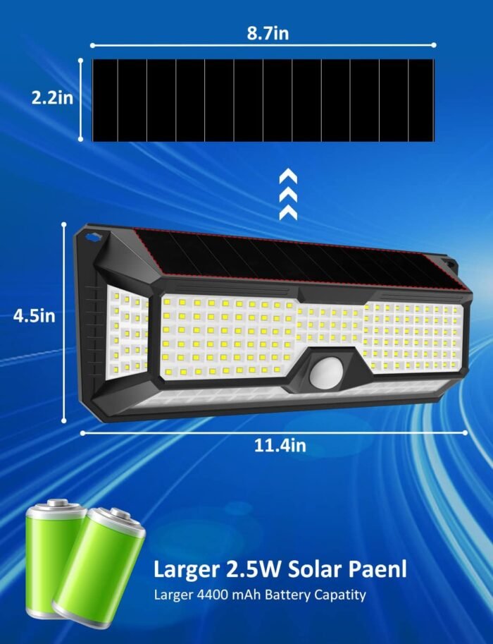 Solar Outdoor Lights - 4000Lm 268 LED Motion Sensor Lights Outdoor, IP65 Waterproof Led Security Lights Bright Solar Wireless Flood Wall Lights with 3 Optional Modes and 4 Wide Angle (2 Pack) - Image 8