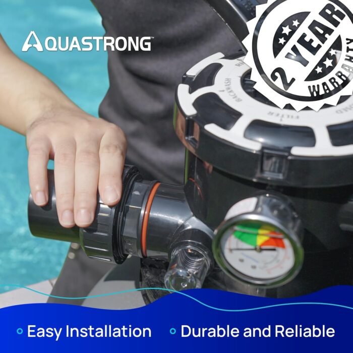 AQUASTRONG Sand Filter Pump for Above Ground Pool with Timer, 18in, 1.5 HP, Max 8100GPH for Pools Up to 28000GAL, 6-Way Valve, Enhanced Circulation for Crystal-Clear Pool - Image 6