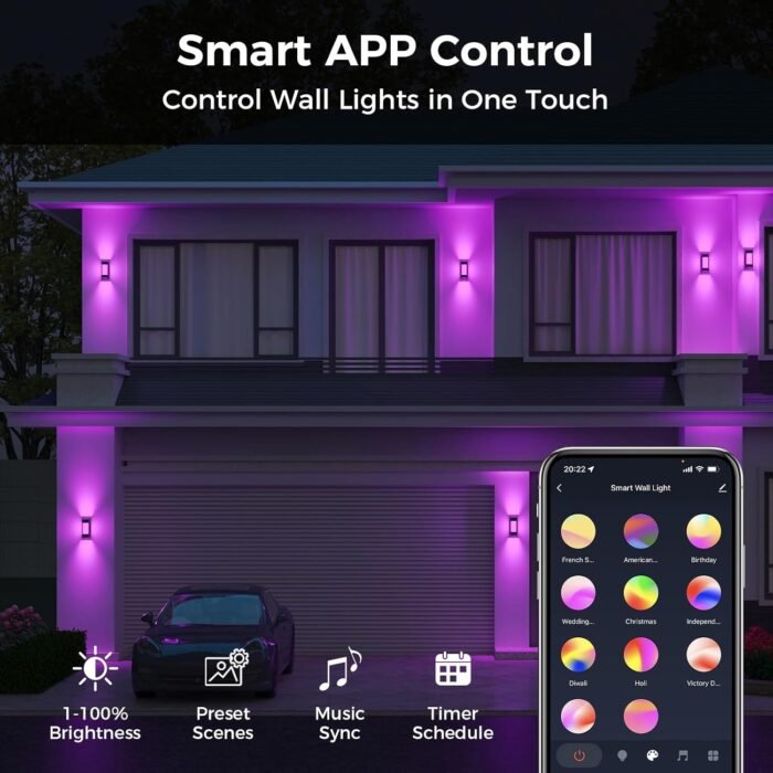 XMCOSY+ Outdoor Wall Lights, 2100LM Smart LED Porch Lights Outdoor, RGBCW Exterior Lighting Sconce, Wi-Fi Control, Compatible with Alexa, IP65 Waterproof, 1 Pack - Image 4