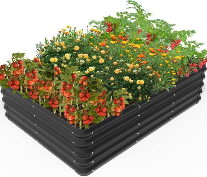 Outside Raised Garden Bed Kit for Vegetables, Herbs, Flowers, and Fruits, 4.0x3.0x1.0ft Planters Box for Outdoor Plants, Black