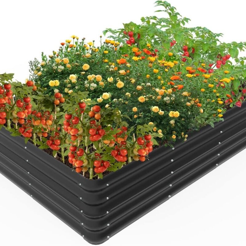 Outside Raised Garden Bed Kit for Vegetables, Herbs, Flowers, and Fruits, 4.0x3.0x1.0ft Planters Box for Outdoor Plants, Black