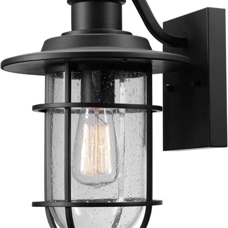Globe Electric 44094 1-Light Outdoor Wall Sconce, Black, Seeded Glass Shade, Light Fixture, Outside Lights for House, Kitchen, Exterior Lighting, Indoor, Home Essentials, Modern