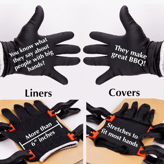 Grilling Glove Kit – 100 Black Nitrile Gloves – 4 Thick Cotton Liners – Disposable BBQ Gloves with Washable Heat-Resistant Liners – Replaceable Cover Oven Mitt for Barbecue and Smoking Meat - Image 5