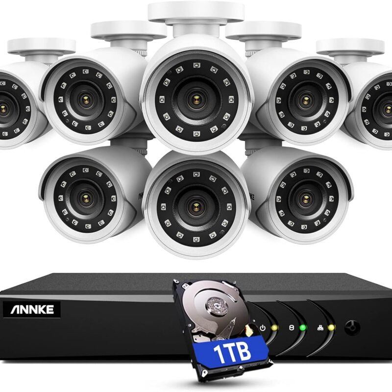 ANNKE 3K Lite Wired Security Camera System with AI Human/Vehicle Detection, H.265+ 8CH Surveillance DVR with 1TB Hard Drive and 8 x 1080p HD Outdoor CCTV Camera, 100 ft Night Vision, Remote Access