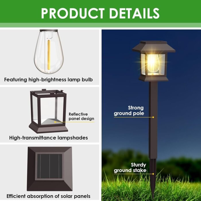 Solar Pathway Lights Outdoor, 12 Pack Upgraded LED Waterproof Solar Outdoor Lights, Solar Garden Landscape Lighting for Outside Driveway Garden Landscape Walkway Path Yard Lawn Decor (12) - Image 5