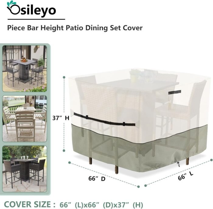 5 Piece Bar Height Patio Dining Set Covers,100% Waterproof Outdoor 66 Inch Square High Wicker Bar Table and Chairs Sets Cover, Bar Table Set Covers for Patio Furniture Set, Beige - Image 2