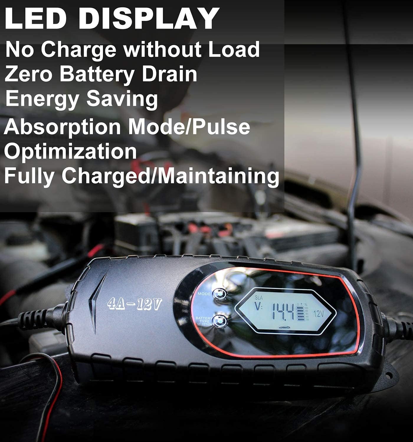 Car Battery Charger and Maintainer, 6V 12V Fully Automatic Smart Battery Charger, Trickle Charger Multipurpose Set for Trucks, Motorcycles, Lawn Mower, Boat, Scooter - Image 3