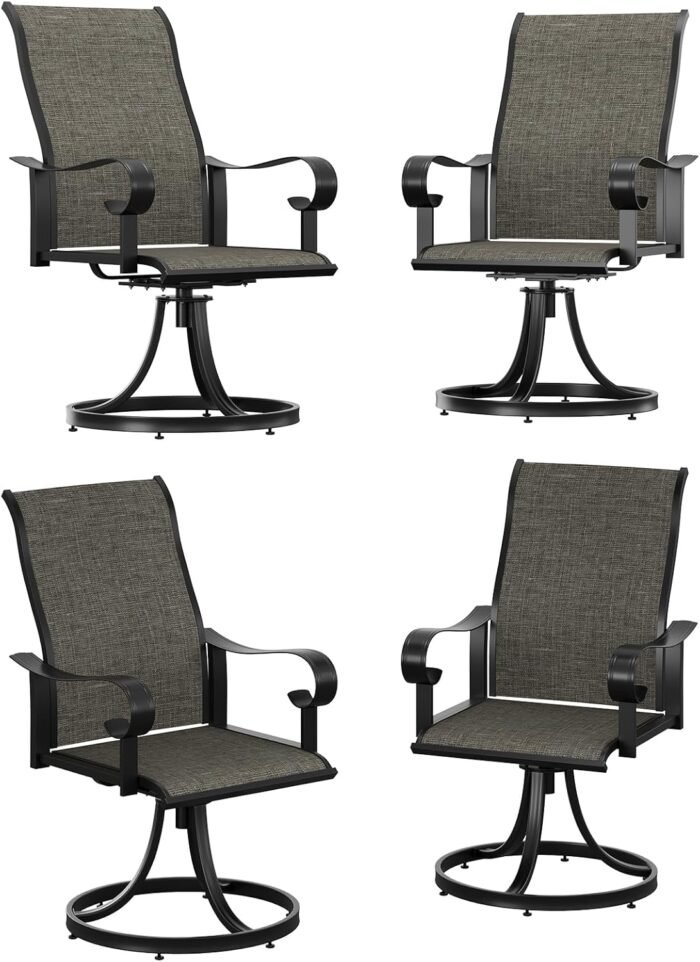 Swivel Patio Dining Chairs Set of 4, Outdoor Dining Chairs with Padded Textilene Fabric & Sturdy Metal Frame, All Weather Outdoor Sling Furniture Chairs for Deck, Bistro, Garden and Lawn - Image 2