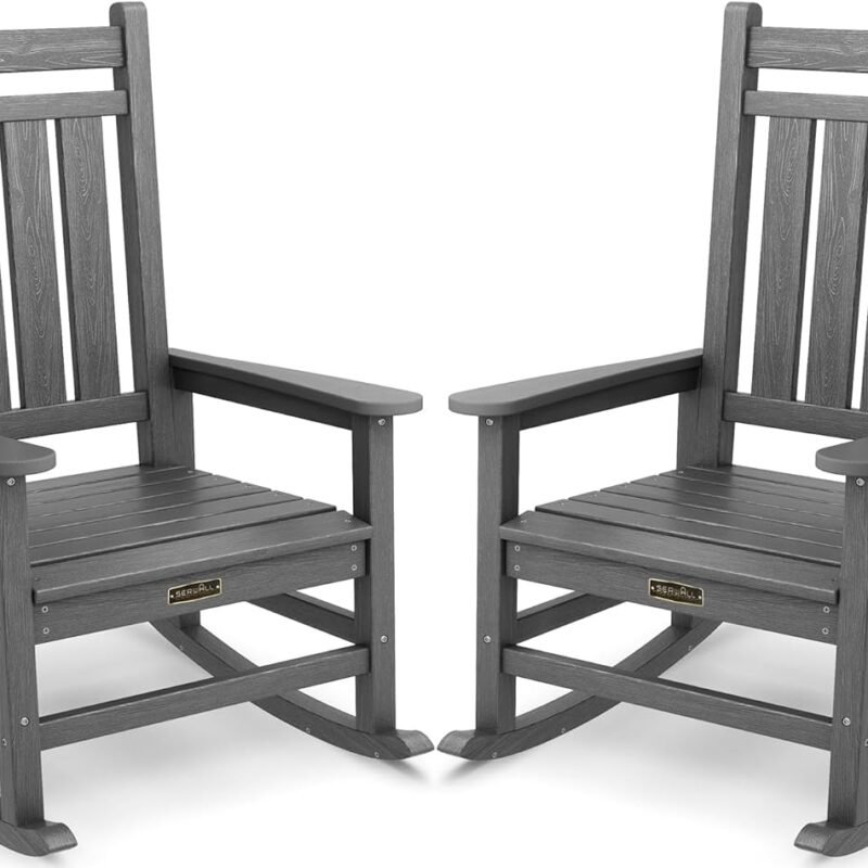 SEWALL Oversized Outdoor Rocking Chair Set of 2, HDPE Rocking Chair for Adults, Patio Rocking Chairs for Porch, Grey