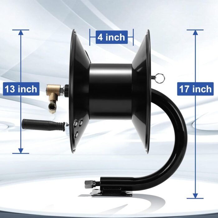 M MINGLE Pressure Washer Hose Reel 100ft, Heavy Duty Steel Hose Reel, Manual Crank Power Washer Hose Reel with Swivel Arm, 3/8" NPT Outlet Pipe, 4000 PSI - Image 3