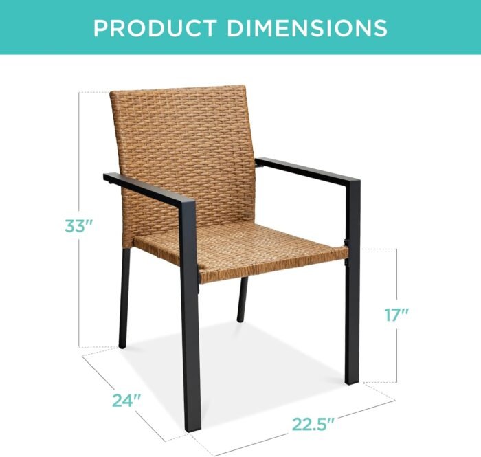 Best Choice Products Set of 2 Stackable Outdoor Wicker Dining Chairs All-Weather Firepit Armchair w/Armrests, Steel Frame for Patio, Deck, Garden, Yard - Natural - Image 2