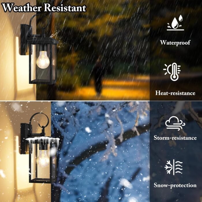 BesLowe 2-Pack Outdoor Wall Light Fixtures, Exterior Lighting Fixtures Wall Mount, Waterproof Porch Lights Outdoor Wall Sconces Lanterns, Modern Outside Lights for House Front Door Garage, Black - Image 2