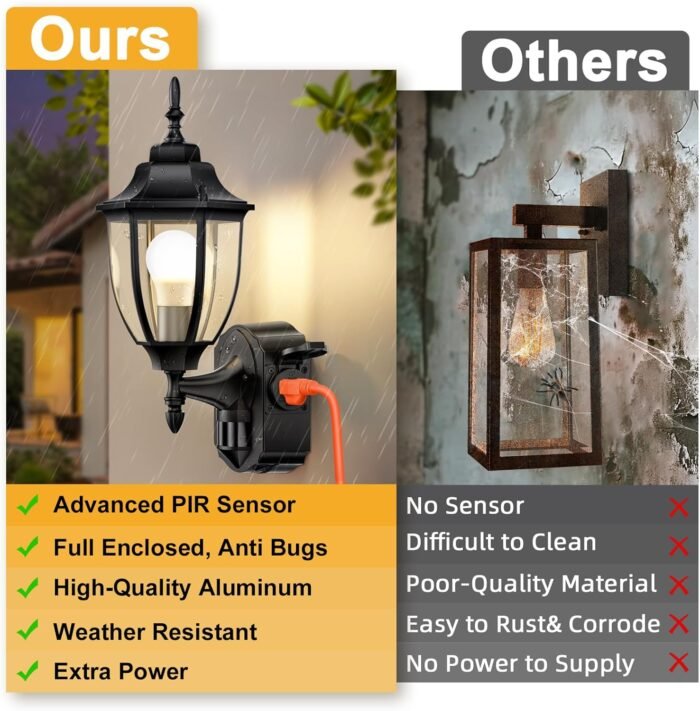 2 Pack Porch Lights with Outlet, Motion Sensor Outdoor Lights, Updated Dusk to Dawn Exterior Lighting Fixtures, Waterproof Anti-Rust Aluminum Outside Lights for House Entryway Garage, Black - Image 7