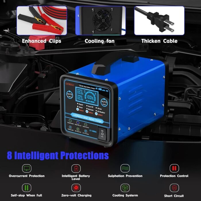 12V/24V Car Battery Chargers Heavy Duty, 0-20A Automatic Battery Maintainer with Auto Shutoffs, Repair, Winter Mode, High/Low Power Smart Trickle Charger and Desulfator,for Boat,Motorcycle,Lawn Mower - Image 6