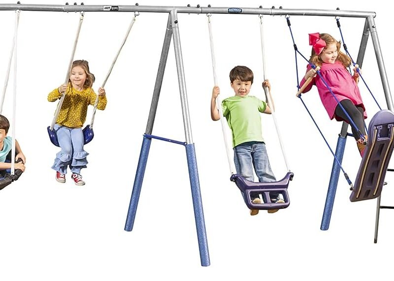 Surf N Swing'in - 6 User / 5 Station Metal Backyard Playground Swing Set. 180" L x 104" Deep x 74" H, by XDP Recreation