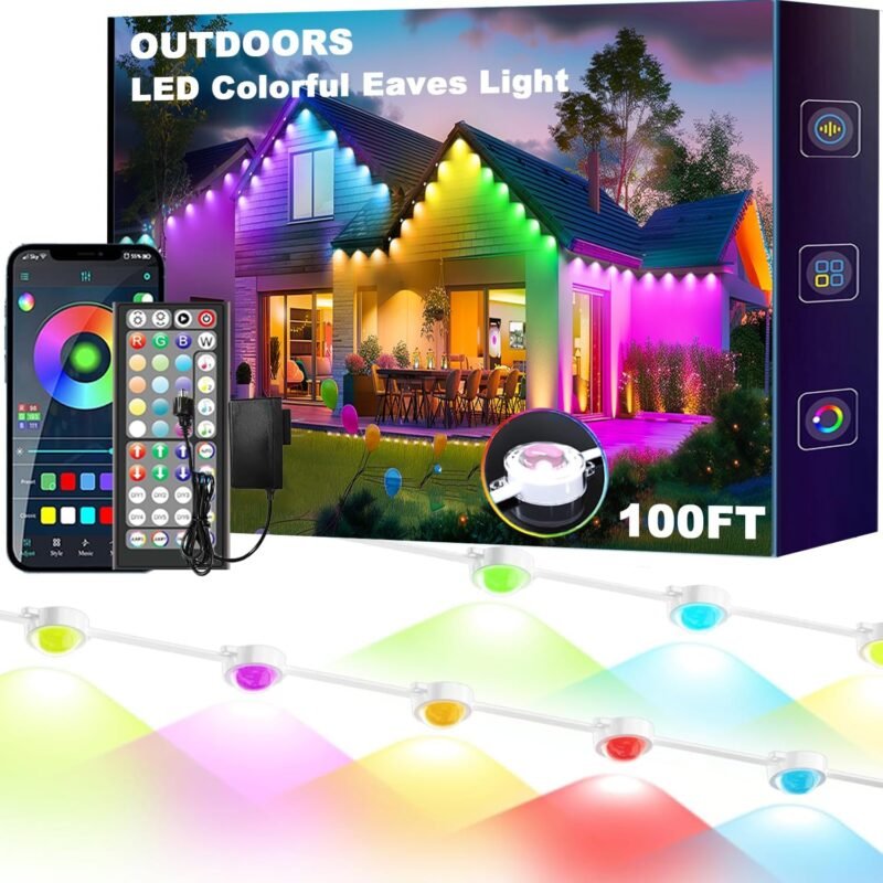 100FT Permanent Outdoor Lights,RGB Eaves Lights with App Control Remote,DIY Scene Modes IP67 Waterproof Outdoor Under Eave Lighting,Outdoor Lights for Outdoor Decor,Garden Decor,House,Party,Holiday