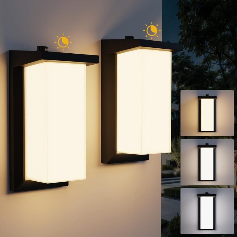 Porch Lights Outdoor, Dusk to Dawn Outdoor Wall Light Fixture, Exterior Lighting Fixtures with 3 CCT Options, IP 65 Waterproof Outdoor Wall Sconce for Patio Front Door Entryway