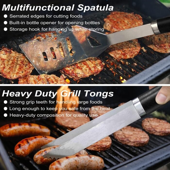 POLIGO 22PCS Heavy Duty BBQ Grill Accessories Set, Non-Slip Grill Tools for Outdoor Grill Set Thicker Stainless Steel Grill Utensils Set, Deluxe Grilling Tools Set in Aluminum Case Ideal Gifts for Men - Image 4