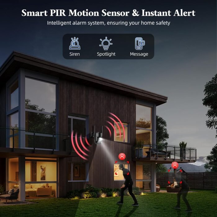 Uniter 4K Solar Security Cameras Wireless Outdoor, 2.4g & 5g WiFi PTZ Camera Battery Powered, 360°View Home Security Systems with Color Night Vision, Spotlight Siren, PIR Sensor, IP66 - Image 3