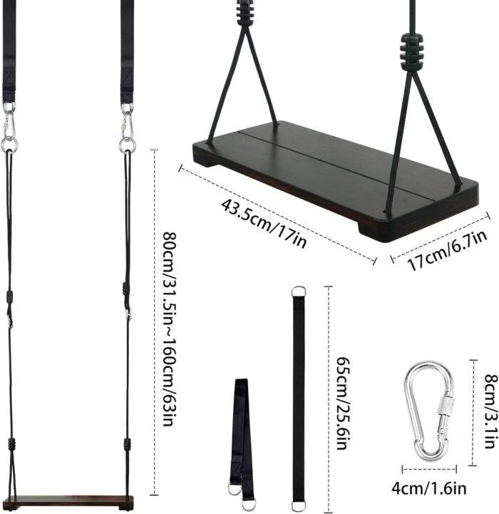 KINSPORY Wooden Swing Seat, Outdoor Swing Set Accessories for Backyard, Height Adjustable Rope with Hanging Tree Straps Kit for Porch Patio Garden Playgroud (Brown) - Image 2