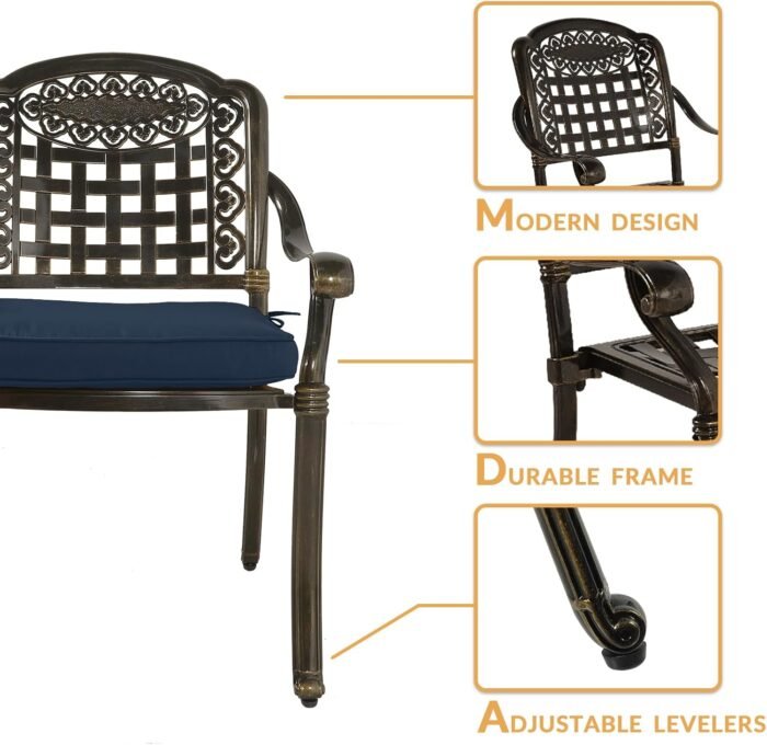 9-Piece Patio Dining Set, Outdoor Patio Table and Chair Set of 84” Oval Cast Aluminum Dining Table with Umbrella Hole and 8 Outdoor Dining Cushion Chairs, Patio Funiture Set for Garden, Navy - Image 5