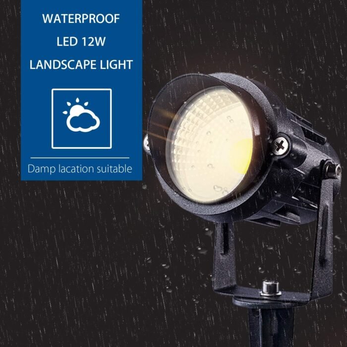 SUNVIE Outdoor Landscape LED Lighting 12W Waterproof Garden Lights COB Led Spotlights with Spiked Stand for Lawn Decorative Lamp US 3- Plug 3000K Warm White (2 Packs) - Image 5