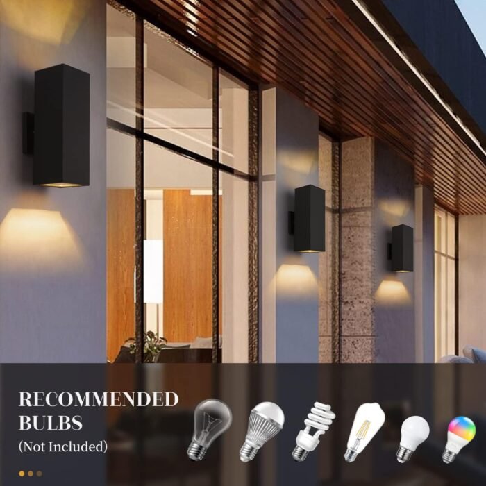 harriet Outdoor Wall Lights, Modern Outdoor Wall Sconces Aluminum Waterproof, 13" Rectangular Porch Light Up and Down Lighting for Outdoor Wall Mount, Black, Set of 2 - Image 2