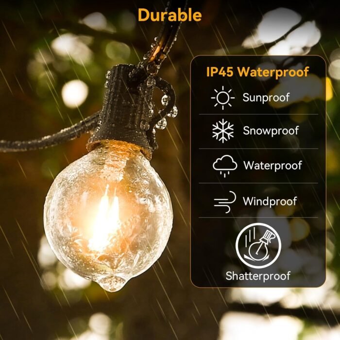 100ft Outdoor String Lights Waterproof/Connectable/Dimmable with 62 LED Shatterproof Bulbs UL Listed, G40 Globe 2700K Patio Lights Outdoor Lighting for Backyard Porch Cafe Party Wedding Garden - Image 4