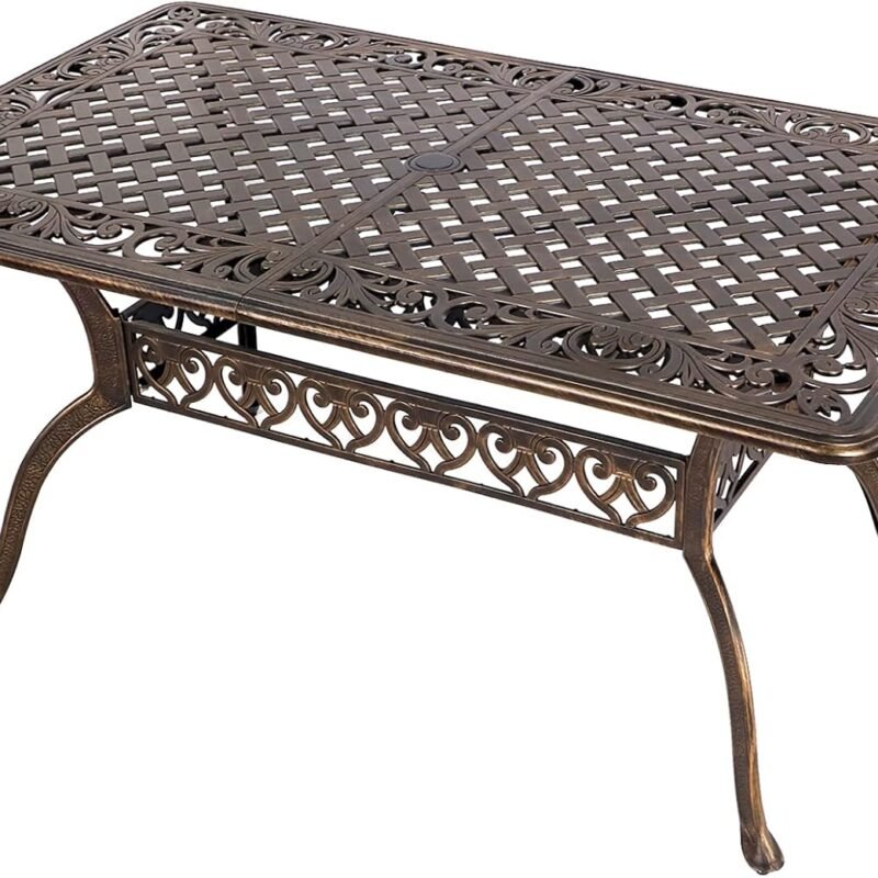 TITIMO Cast Aluminum Patio Dining Table 59'' - Outdoor Dining Rectangle Table Weather-Resistant Table with 2.0" Umbrella Hole for Balcony Lawn Garden Backyard Outdoor Furniture(59" Lx35.2 Wx 28.4" H)