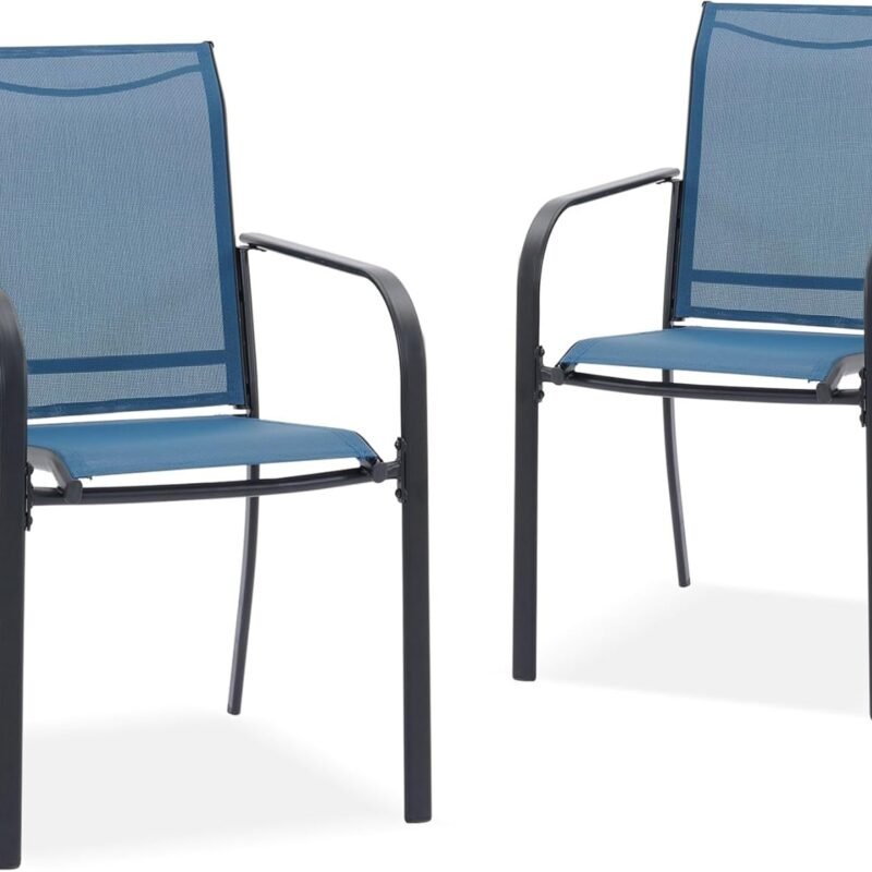VICLLAX Outdoor Chairs Set of 2, Metal Stackable Patio Sling Chairs for Lawn Garden, Blue