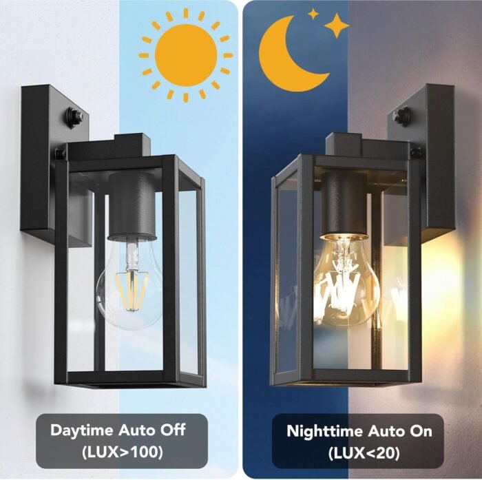 PARTPHONER Dusk to Dawn Outdoor Light Fixtures, 2-Pack Sensor Porch Lights, Waterproof Exterior Wall Sconce Lighting Lamp, Waterproof Wall Lantern for House, Doorway, Garage (Black) - Image 3