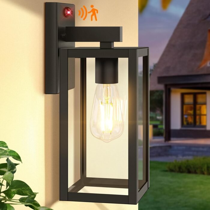 Upgraded Motion Sensor Outdoor Wall Light, 13” Dusk to Dawn Porch Light Outdoor Wall Sconce Lantern, 3 Lighting Modes Exterior Lighting Fixture Wall Mount, Outside Light for House Garage, Black