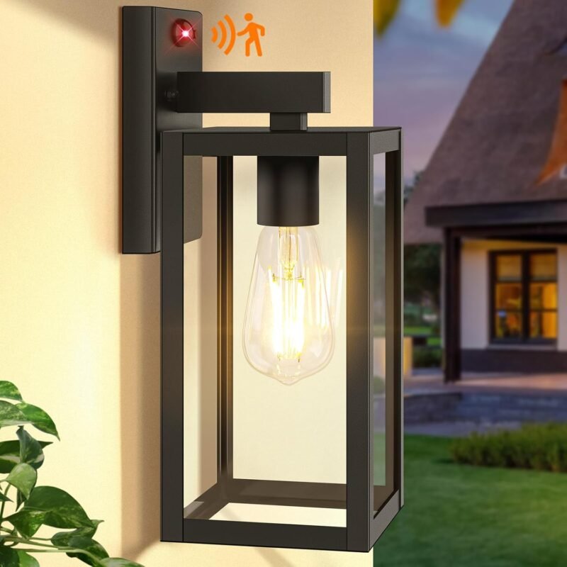 Upgraded Motion Sensor Outdoor Wall Light, 13” Dusk to Dawn Porch Light Outdoor Wall Sconce Lantern, 3 Lighting Modes Exterior Lighting Fixture Wall Mount, Outside Light for House Garage, Black