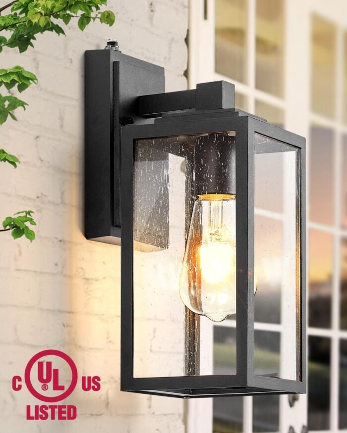 VIANIS 2 Pack Dusk to Dawn Outdoor Wall Lighting, Black Exterior Light Fixture Wall Mount for House Front Porch, Anti-Rust Aluminium Modern Outdoor Wall Lantern with Tempered Glass Shade for Garage - Image 4