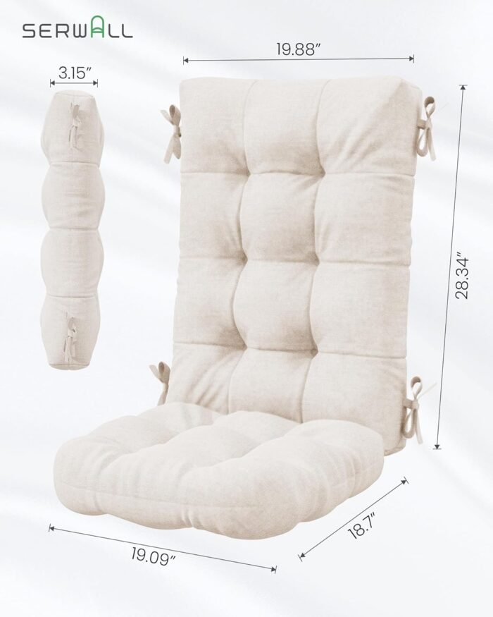 SERWALL HDPE Outdoor Rocking Chair Cushion Set of 2 Memory Foam Cushion Beige - Image 2