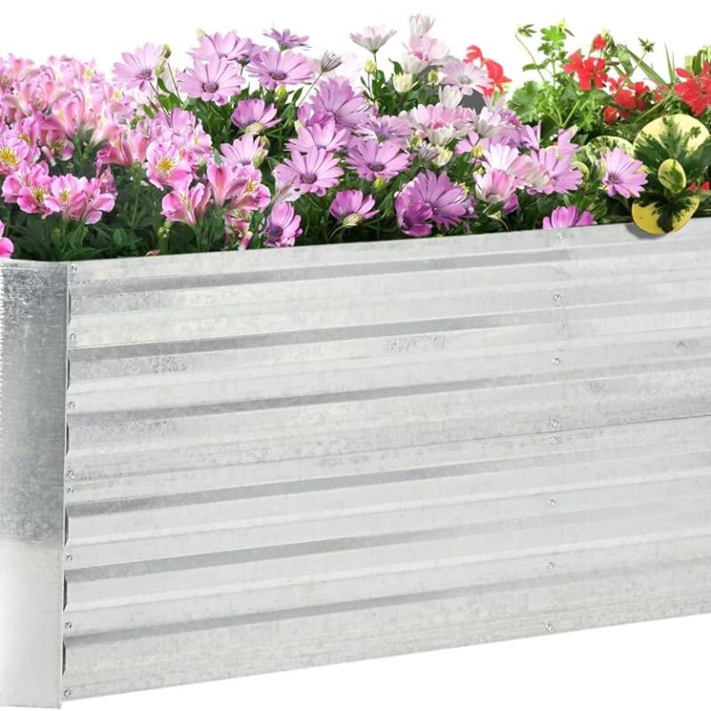 Outsunny Galvanized Raised Garden Bed Kit with Reinforcing Bars, Large and Tall Metal Planter Box for Vegetables, Flowers and Herbs, 6' x 3' x 2', Silver