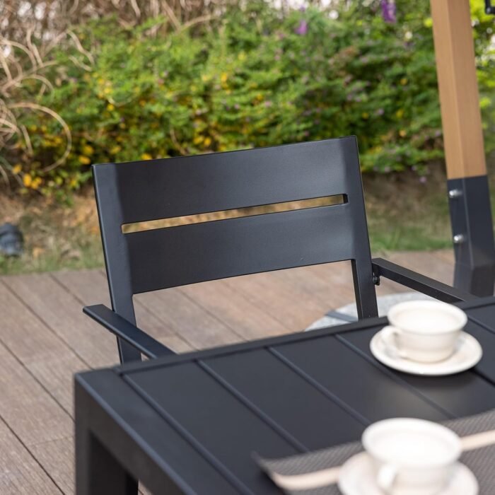 VICLLAX 5 Pieces Outdoor Dining Set, Patio Furniture Set of 4 Patio Stackable Dining Chairs and Outdoor Plastic Round Table with Storage Shelf for Lawn Garden Yard, Black Chairs and Black Table - Image 3