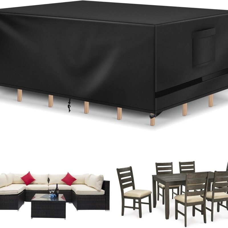 Patio Furniture Covers, Outdoor Table Covers Waterproof Rectangle, Heavy Duty Outdoor Furniture Covers for Patio Furniture, Outdoor Sectional Set Cover 90"L x 64"W x 28"H, Black