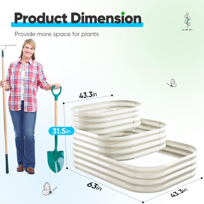Quictent Galvanized Tiered Raised Garden Bed Kit, 43x63x31.5 in Oval Planting Box, for Vegetables Outdoor 3-in-1 Assembly Modular, Beige - Image 7