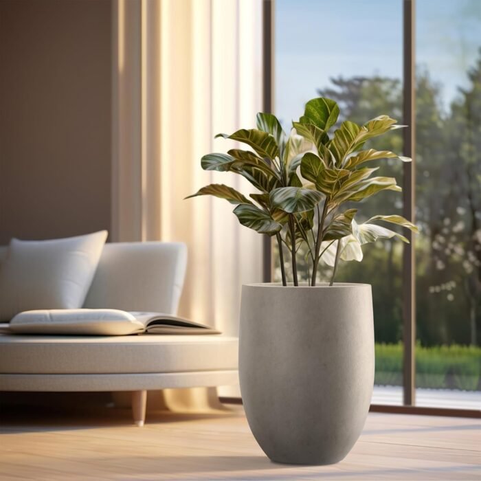 Kante 21.7" H Weathered Concrete Tall Planter, Large Outdoor Indoor Decorative Pot with Drainage Hole and Rubber Plug, Modern Round Style for Home and Garden - Image 4