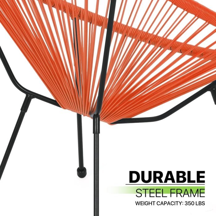 Magshion Outdoor Acapulco Chair Set 3-Piece with Glass Top Table, Lightweight All-Weather Woven PE Rope Patio Furniture, Modern Bistro Conversation Set for Patio, Garden, Poolside, Orange - Image 10