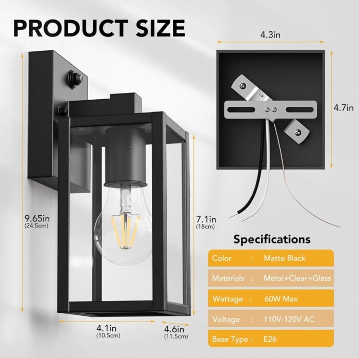 PARTPHONER Dusk to Dawn Outdoor Light Fixtures, 2-Pack Sensor Porch Lights, Waterproof Exterior Wall Sconce Lighting Lamp, Waterproof Wall Lantern for House, Doorway, Garage (Black) - Image 4