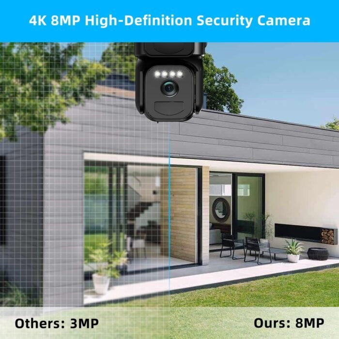 4K 8MP Solar Security Cameras Wireless Outdoor Battery Powered, 5GHz&2.4GHz Dual Lens Bullet & 360°PTZ Linkage Outdoor Security Camera with Solar Panel, Digital Zoom, Color Night Vision, PIR Sensors - Image 3