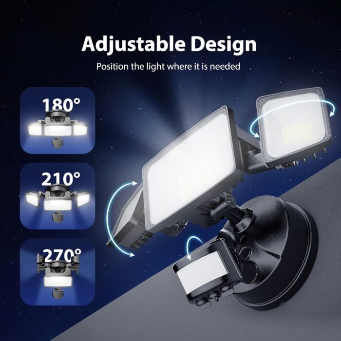 Onforu 65W LED Security Lights Motion Sensor Light Outdoor, 6500LM, 6500K, IP65 Waterproof, Flood Light Outdoor Motion Detector with Adjustable 3 Head, Hardwired Wall Light for Entryway, Yard, Garage - Image 6