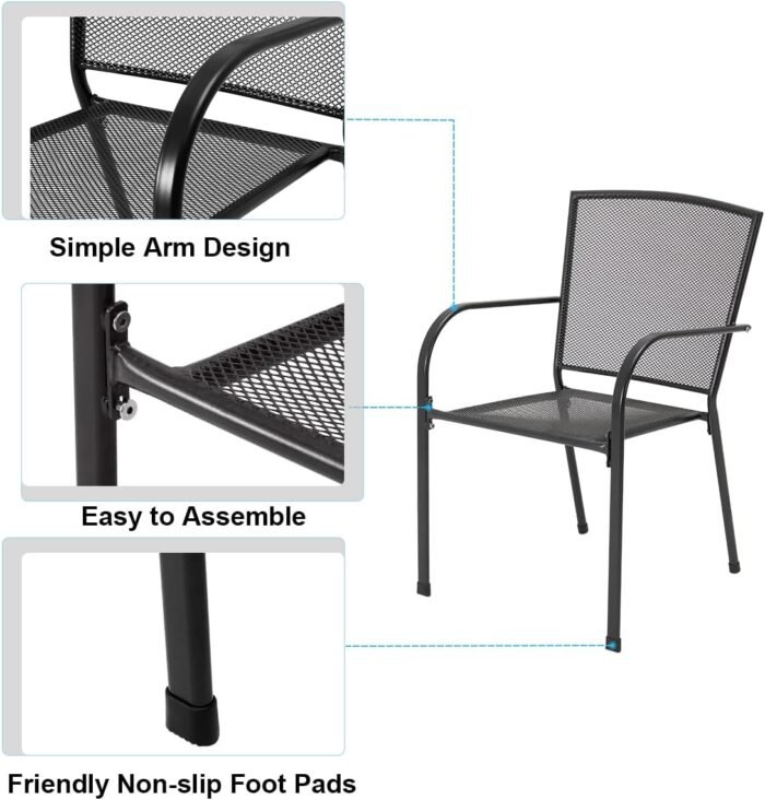 AECOJOY Metal Outdoor Table and Chairs Sets, Patio Dining Table Set for 4, 51" Dining Table with Umbrella Hole Rectangle Table and 4 Stackable Chairs, Patio Furniture Set for Outdoors - Image 4