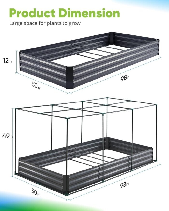 Quictent Galvanized Raised Garden Bed with Crop Cage Plant Protection Net Tent and Shade Cloth Kit Metal Planter Box Bottomless Planting Vegetables Outdoor Backyard Included T Tags Wing Nuts 8x4x1 Ft - Image 7