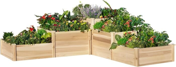 Amerlife Raised Garden Bed Outdoor Gardening, 3-Tier Wood Planter Box with Cedar Leg, Baseboard and Leakage Hole, Large Garden Box Assembled Without Tools, Ideal for Vegetables, Herbs, Flowers - Image 9