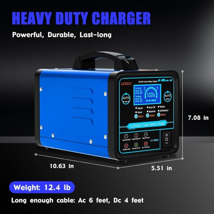12V/24V Car Battery Chargers Heavy Duty, 0-20A Automatic Battery Maintainer with Auto Shutoffs, Repair, Winter Mode, High/Low Power Smart Trickle Charger and Desulfator,for Boat,Motorcycle,Lawn Mower - Image 7