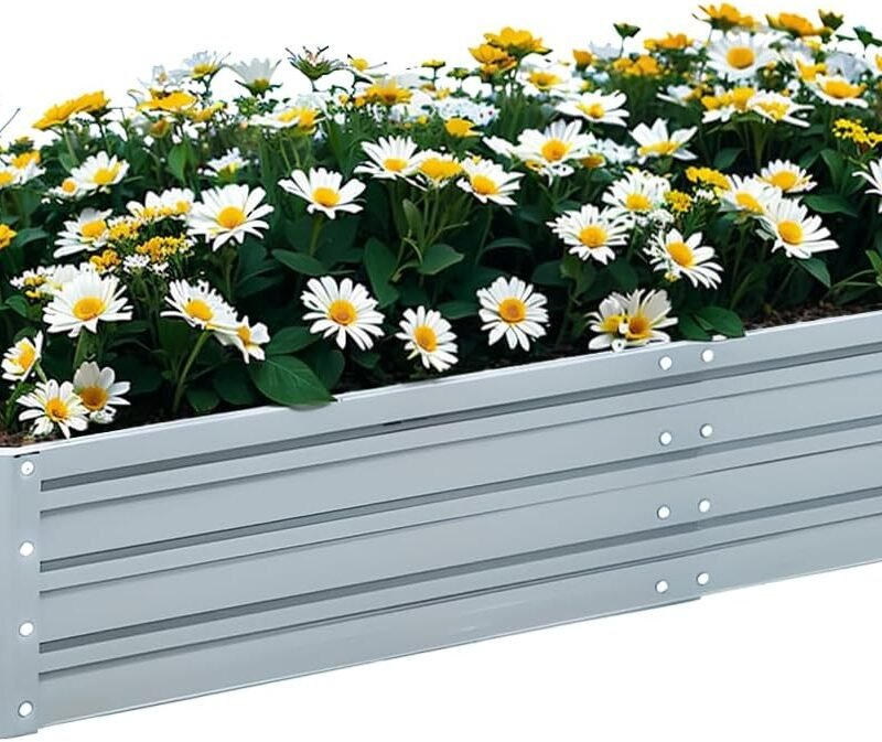Metal Raised Garden Bed Outdoor, Galvanized Steel Planter Box for Vegetables, Flowers, Herbs - 6x3x1ft Modular Garden Raised Bed with Gloves, Gray